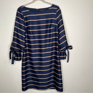 Banana Republic Blue with Gold Stripes Poet Sleeve Knee Length Shift Dress Sz 6